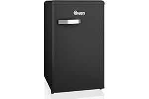 SWAN SR11035BNE Retro Under Counter Fridge with 77L Fridge Capacity, 13L Freezer Capacity, 1 Glass Shelf, 3 Door Shelves, 1 Salad Drawer, E Energy Rated, Black