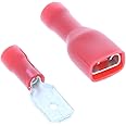 227s 100x 6.3mm Spade Connector Insulated Crimp Terminals for Electrical & Audio Wiring, Cables or Wire - 50x Female and 50 x Male (Red 6.3mm Spade Diameter (0.5 mm² to 1.5 mm²))