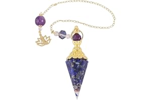 KYEYGWO Lapis Lazuli Pendule Divinatoire Radiesthésie en Pierre d'Énergie Résine, Reiki Prisme Hexagonal Pointé Protection Pendentif Perle Ronde avec Chaîne 11.2"