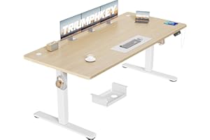 ‎TRIUMPHKEY TRIUMPHKEY Höhenverstellbarer Schreibtisch 180x80cm groß mit USB Ladeanschluss, 3 Memory-Steuerung Schreibtisch Höhenverstellbar Anti-Kollisions Computertisch Höhenverstellbarer Tisch Eiche