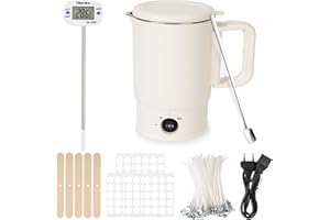 HOSSOM Sciogli Cera Elettronico per Candele, Fusciera Elettrica per la Produzione di Candele, con Pentola per Fusione di Cera, Termometro, Stoppino per Candela, Stoppino e Cucchiaio per Mescolare