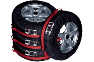 Comily Plus+ 4pcs/set 210D Polyester Spare Tire Covers Storage Tote Bags with Handle Fit for 16"-18"Tyres in Diameter-Black/Red