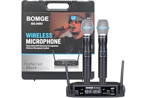 BOMGE UHF 240U Lot de 2 microphones et systèmes sans Fil portatifs en métal pour karaoké, Chant, réunion, fête, église, DJ, Mariage