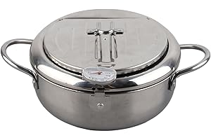 COCOARM Freidora Tempura Olla para Freír Tempura Olla para Freír Estilo Japonés con Termómetro, de Tacto Frío, Recordatorio de Nivel de Aceite, (Tamaño S 20 cm/7,9 pulgadas)