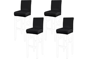 PiccoCasa Set of 4 Bar Stool Covers with Elastic Bottom, Stretch & Removable Dining Chair Covers for Pub Counter - Spandex Height Side Chair Covers Protector Slipcovers Black