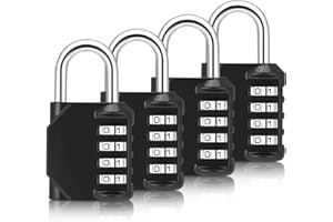 JIANTA 4 Stück Zahlenschloss Vorhängeschloss, Wetterfestes Zinklegierung Vorhängeschloss mit Zahlencode, 4-Stellig Spindschloss, Rostfest Nummernschloss für Fitnessraum Spind Garten Garagentor (B, Schwarz)