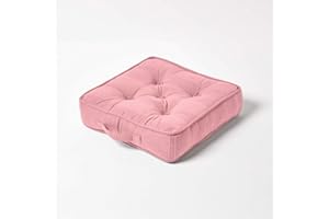 HOMESCAPES Rajput 100% Cotton Floor Cushion Pink 40 x 40 x 8 cm Square Indoor Garden Dining Chair Booster Seat Pad Cushion