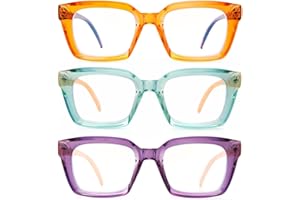 Amorays 3 Pacco Occhiali da Lettura Oversize Square Frame Vintage con Anti Luce Blu Lenti Cerniera a Molla Occhiali Presbiopia Lettori per Donna Uomo 6561NEW(3P,+1.0)