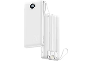 VRURC Power Bank with Built in Cables,20000mAh Portable Charger Fast Charging,PD 18W QC 3.0 Quick Charge USB C Battery Pack with 5 Outputs & 2 Inputs Compatible with Smart phones