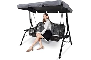 SFBSFL Swing Chair Canopy Replacement, 3 Seater Garden Hammock Top Cover - Waterproof Windproof Anti-UV Heavy Duty Rip Proof (Gray, 195cm×125cm×15cm)