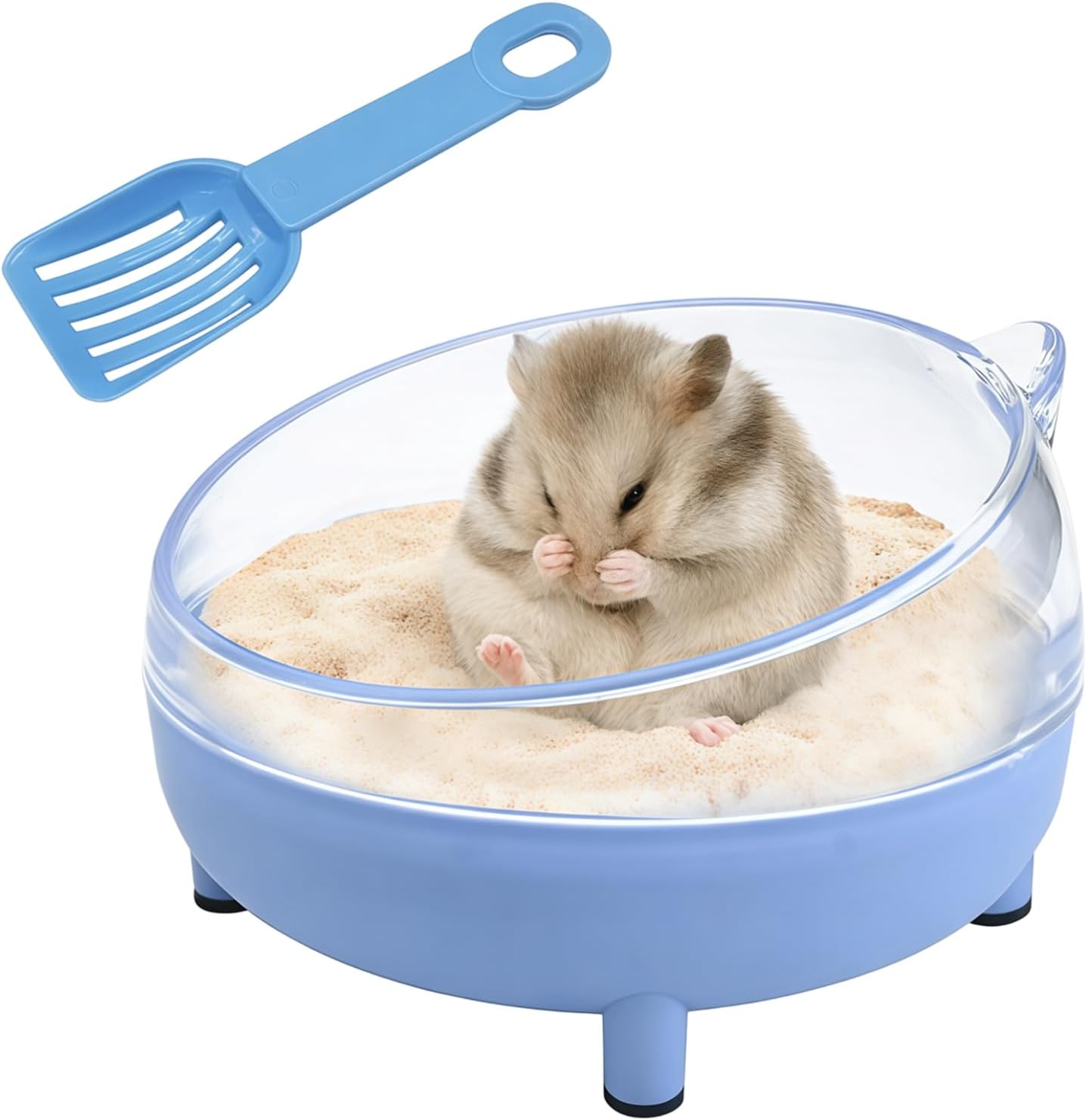 Radiella Blau Hamster Sandbad Set, 16.5 cm bañera para hámsters con Pala, Accesorios para hámsters en Caja de Arena, diseño de trípode con Bordes Redondeados, contenedor de plástico para Arena de