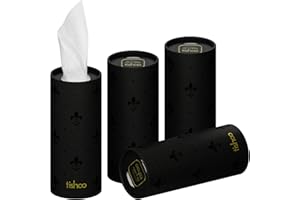 tishoo Hyaluronic Acid-Infused 4-ply Ultra Luxury Tissues | for Car Cup Holders, Home & Travel | 4 Tubes in Plastic-Free Packaging | Black/Pure