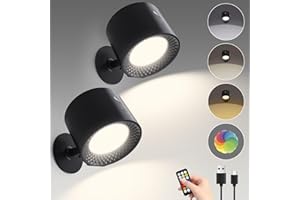 HCYW Battery Operated Wall Lights, 2 Pack Rechargeable Wall Lights Indoor, Magnetic 360° Adjustable Wireless Wall Lights with 9 RGB Colors for Bedroom, Living Room, Hallway