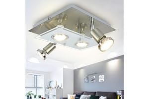 Depuley 4 Way Square Plate Adjustable LED Ceiling Spotlight,3000K Warm White,Ceiling Kitchen Lights Fitting for Bedroom Living Room,4x3W GU10 Bulbs Include