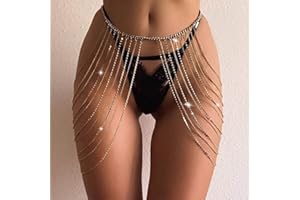 Carufin Crystal Waist Chain Gold Multi-layer Tassel Body Chains Sexy Bikini Chain Jewelry Nightclub Body Accessory Adjustable for Women and Girls