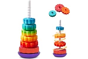 DYOUen Baby Spinning Toy Rainbow Stacking Tower Christmas Stackable Spin Gears Sensory Ring Stacker Educational Montessori BPA Free for 12 Months+