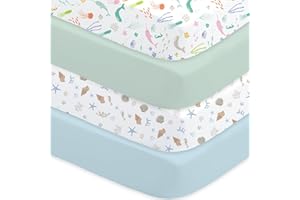 Cot Bed Sheets 140 x 70 cm Fitted, 4 Pack Super Soft Microfiber, OEKO-TEX Certified Ocean & Sea Life Cot Sheets, Aqua & Blue Toddler Bed Sheets for Boys and Girls, Little Grape Land
