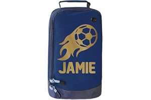 ABSOLUTELY TOP Childrens Personalised Flame Football Boot Bag Boys Sports PE Gym Kit, Midnight Navy/Gold Print
