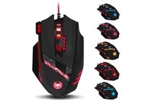 zelotes Mouse Gaming Cablata,9200DPI,8 Pulsanti Programmabili,Pesi Regolabili,RGB,Prestazioni Elevate,Design Ergonomico,Mouse da Gioco con Filo USB per PC,Mac,Laptop,Nero