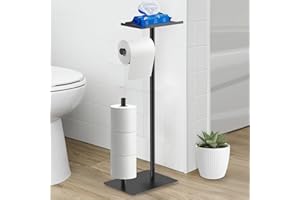 Bathola Black Toilet Holder Con Vassoio Superiore Quadrato, Toilet Toilet Holder In Piedi Per 4 Rotoli Di Ricambio, Acciaio Inossidabile Toilet Paper Holder Senza Foratura Con Base Più Grande, 1-Set