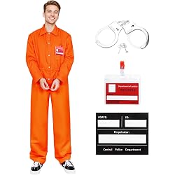 Costume Prisonnier Orange - Combinaison Avec Numéro Et Inscription "Party's Over", Pour Halloween, Carnaval, Soirée Déguisée