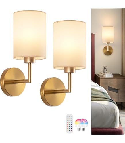 ValueLights Kincaid Rechargeable Easy Fit Wall Light With Fabric Shade - View #2