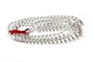 NAISHA Clear Crystal Mala Quartz 108 beads Sphatik Energy Neclace for Men Women, Spiritual Temple Gift (108+1 Beads) Healing Gemstone Jaap Mala 8 MM
