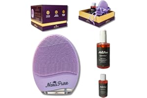 Narapure® Aura – Limpiador Facial Eléctrico de Silicona con 2 Geles Limpiadores - Cepillo de Limpieza Facial Recargable, Impermeable y Suave para Todo Tipo de Piel con Bolsa de Seda (Lavanda)