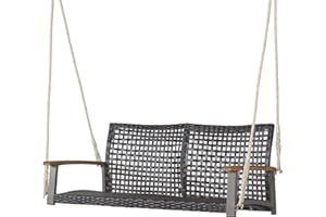 ‎GIANTEX GIANTEX Schaukelbank Outdoor 2 Sitzer, Hängebank PE-Rattan, Gartenschaukel Veranda-Schaukel zum Aufhängen, bis 360 kg belastbar, Hollywoodschaukel Schaukel für Balkon Veranda Terrasse