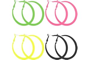 YOLEV 4 Pairs Neon Hoop Earrings Retro Acrylic Hoop Earrings Colorful 80s Big Hoop Earrings 1980s Fancy Dress Accessory for Women Girls for 80s Party