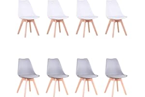 HJhomeheart Sedie Sala da Pranzo, Set di 8 Sedie, Gambe in Legno Massello, Rivestimento Sfoderabile, Sedie Cucina, Sedie Moderne (Bianco+Grigio-8)