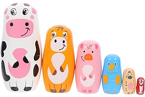 Ciieeo 1 Satz Russische Matrjoschka-Puppen Aus Holz Zum Stapeln Ineinander Verschachtelt 6-Teilig Niedliches Cartoon-Tiermuster Für Kinder Weihnachten Und Geburtstag