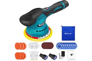 QIMU Akku Poliermaschine Set, Exzenter Poliermaschine 125mm, Auto Poliermaschine Set 22pcs, Akku Auto Poliermaschine mit 2 Batterien,8 Variable Geschwindigkeiten Akku Wachsmaschine für die Autodetailing
