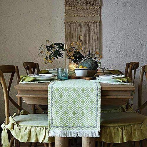 HmDco Nordic Countryside, Pure Cotton Linen Table Runner,Green Papaya's taste,35*140cm