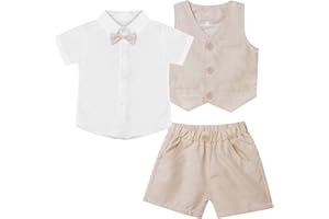 Freebily Traje Conjunto de Niños 3 Piezas Elegante para Ceremonia Traje Formal con Manga Corta + Chaleco + Pantalón Corto Traje de Bautizo Bebé Niño
