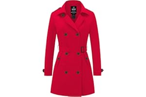 Wantdo Gabardina Mujer Abrigos para Mujer Invierno Clásica Doble Botonadura con Cinturón Abrigo Trench Antiviento Chaqueta Impermeable Primavera Entretiempo Solapa Slim Fit Cazadora