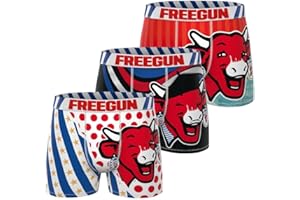 FREEGUN Boxer Enfant La Vache Qui Rit, Caleçon Garçon Fun, Drôle et Confortable (Lot de 3)