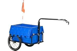 HOMCOM Bike Trailer, Bicycle Cargo Trailer Wagon Cart with 65L Foldable Storage Box, Pneumatic Tyres and Safe Reflectors, Max Load 40KG