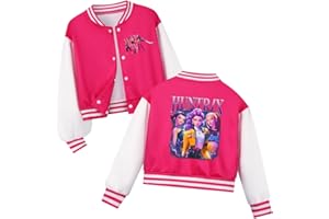 YuanDiann Huntrix College Tracksuit per bambini, set da 2 pezzi, felpa + pantaloni da jogging, giacca da baseball corta con stampa e design a bottoni, per sport, casual, per ragazzi e ragazze