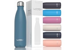 WATERSY Izolowana butelka na wodę ze stali nierdzewnej, metalowa butelka próżniowa o podwójnych ściankach utrzymuje zimno przez 24 godziny i ciepło przez 12 godzin, termiczna, metalowa, sportowa