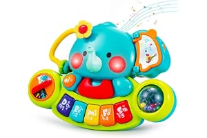 Hola 2-in-1 Musical Elephant Keyboard Interactive Baby Toy with 7 Play Activities, Light-Up Buttons, Piano, Nursery Rhymes, and Sensory Development Features for Motor and Cognitive Skills 6M+