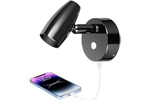 Obeaming Lámpara de lectura 12V Autocaravana Equipado Cargador USB&Luz nocturna azul, LED Luz de Lectura Junto a la Cama de pared regulable, para Furgo Barco Van, Negro brillante