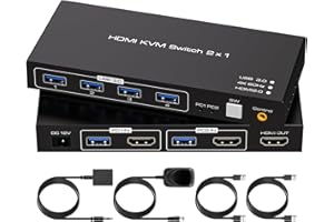 VPFET HDMI KVM Switch 2 PC 1 Monitor 4K60Hz USB 3.0 KVM Switches per 2 Computer che Condividono 1 Monitor e 4 Dispositivi USB 3.0 Supporta il Controller Desktop Include Adattatore e 2 cavi USB3.0