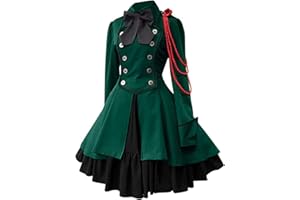 AnnSemo Womens Lolita Gothic Dress Vintage Bow Ruffle Steampunk Dress Long Sleeve Mini High Waist Short Renaissance Halloween Costumes Cosplay