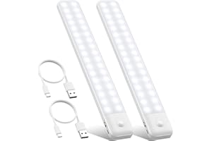 QTshine 2 Paquete Luz LED Armario, Súper Brillante 80 LED Luz Nocturna con Sensor de Movimiento,32 CM, Inalámbrico, USB-C Recargable, Magnético, 3 modos, Ideal para Armario, Cocina, Garaje