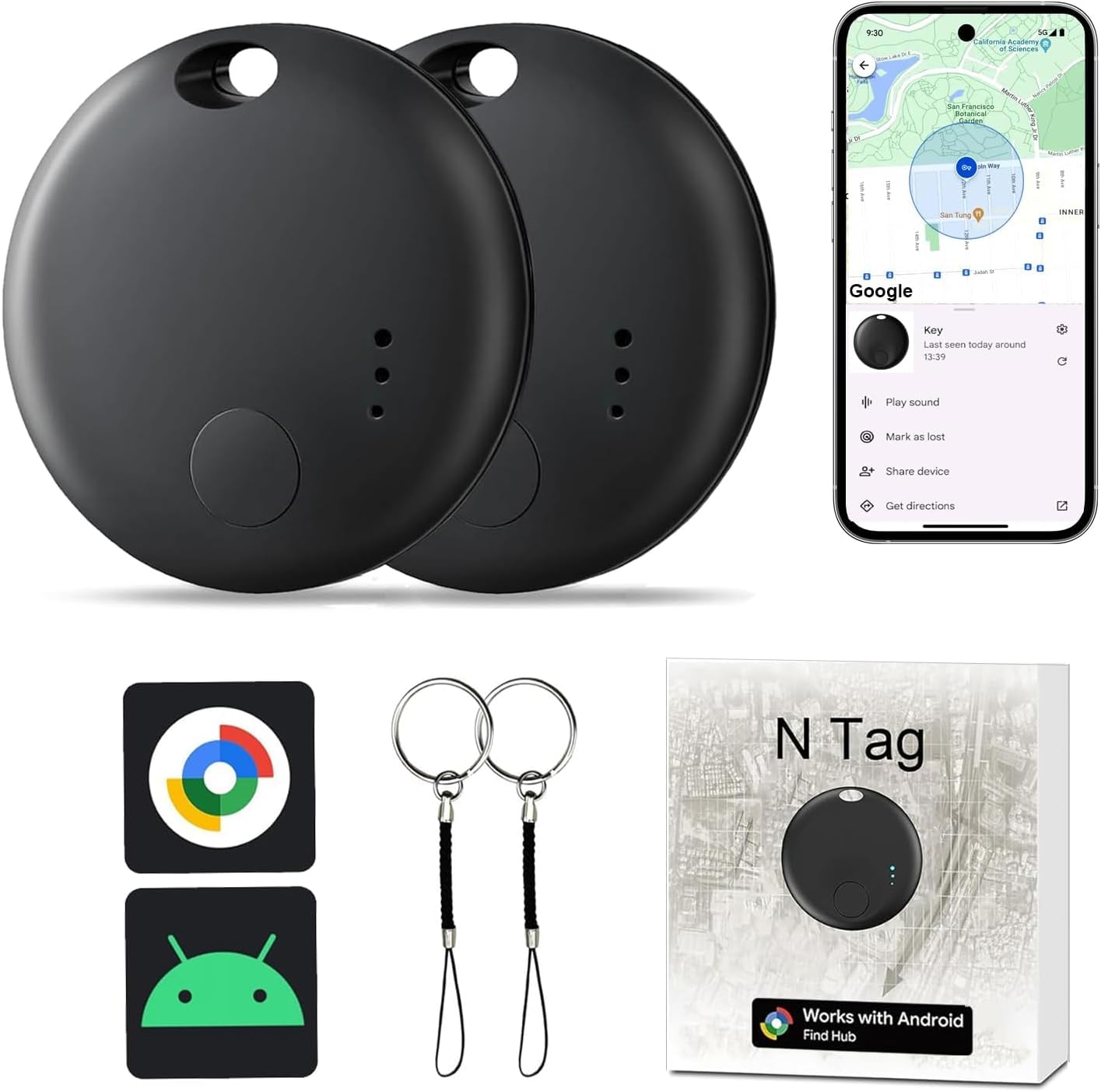 Air Tracker Tags for Android,Bluetooth Tracker Tags-2pack,Luggage Tracker Tags Works with Google's Find Hub Device App,Smart Tracking Tag for Keys,Suitcase,Backpack,Wallet