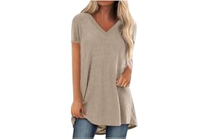 SHZFGUI Pullover Femme Manche Courte À Jabot Col V Pullover Polyester Uni Respiran Chemisie Femme Confortable Été Tunique