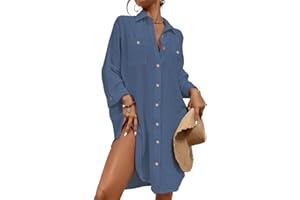 Bsubseach Damski haftowany kostium kąpielowy z połową / długim rękawem okrycie mini sukienka plażowa