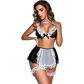 New Dreams Siyah Beyaz Dantelli Fantezi Seksi Kost&uuml;m Takımı, Şeffaf T&uuml;l &Uuml;st, Mini Etek, İ&ccedil; Giyim Seti, Kadın