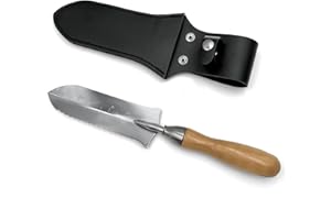 O'SHINE O’Shine Large Size Hori Hori Garden Trowel, Weeding Digging Loosening Soil Planting Transplanting Landscaping Garden Spade, 178mm Graduated Stainless Steel Blade, Beech Wood Handle& Leather Sheath